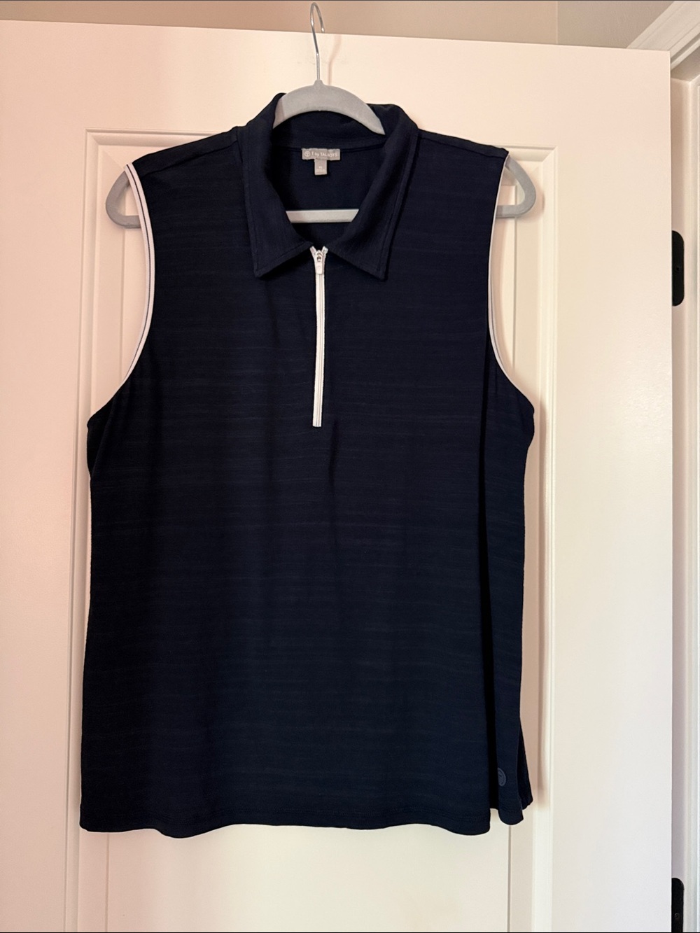 Talbots Navy Sleeveless Zip Polo Tank with White Trim